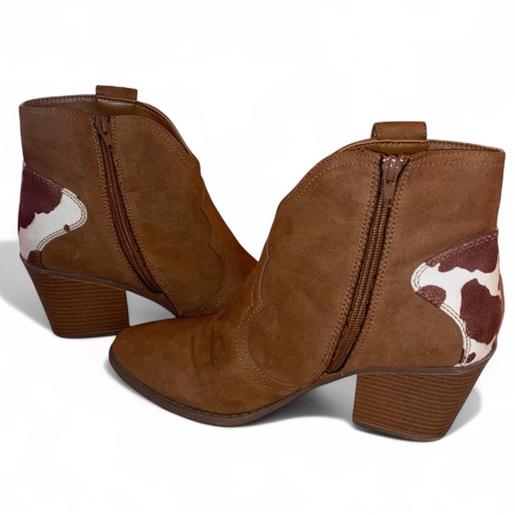 Sugar Boots Ankle Boots Faux Suede Cowhide Print Western Boots BRN/WHT SZ 8-1/2 - Picture 3 of 9